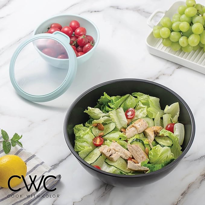 COOK WITH COLOR Mixing Bowls with TPR Lids - 12 Piece Plastic Nesting Bowls Set includes 6 Prep Bowls and 6 Lids, Microwave Safe Mixing Bowl Set (Mint)