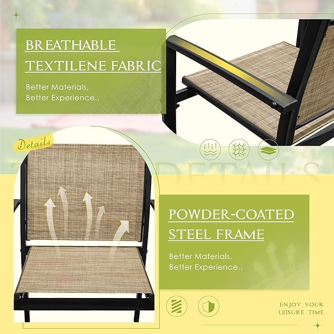 Greesum 4 Pieces Outdoor Furniture Set All Weather Patio Conversation Set with Porch Loveseat, Garden Bistro Chairs with Glass Coffee Table for Garden Backyard Poolside Textile Modern, Yellow