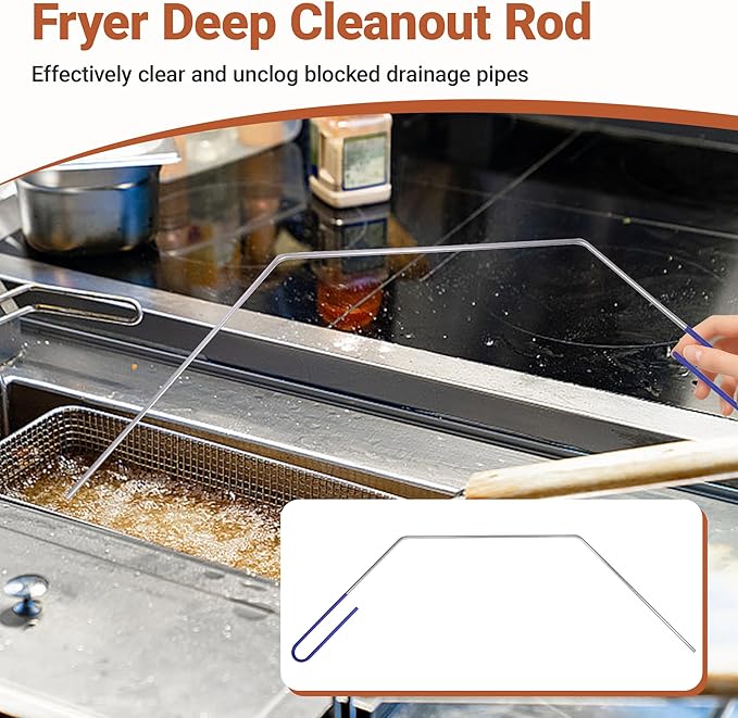 4 PCS Fryer Cleaning Tools with Deep Fryer Stainless Steel L-Shaped Brush, Deep Fryer Crumb Scoop, Deep Fryer Cleanout Rod, Long Handle Deep Basket Brush for Restaurants, Air Fryers, Deep Fat Fryers