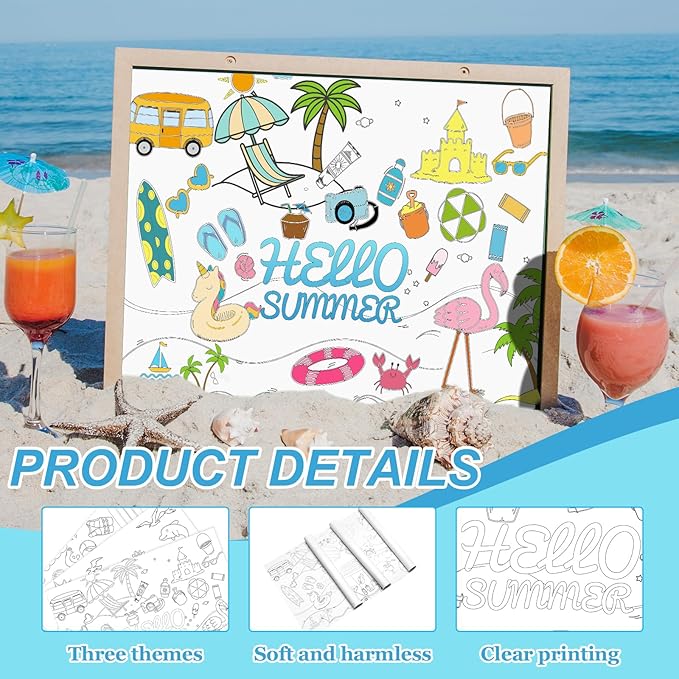 150 PCs Hello Summer Placemats Beach Theme Disposable Paper Placemats 14.2 * 10.2 Inch Coloring Sheets Bulk Disposable Dining Table Mats Party Holiday Table Decorations for Kids
