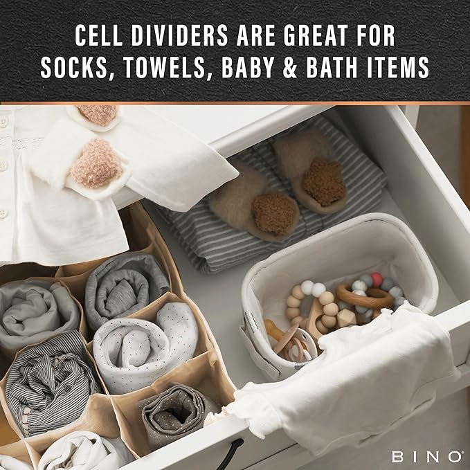 BINO 4-Pack Underwear Drawer Organizer - Beige | Sock Organizer | Drawer Organizer Dresser | Interior Drawer Organizer Storage | Dividers Dresser Drawers | Undergarment Scarf Tie Drawer Organizer