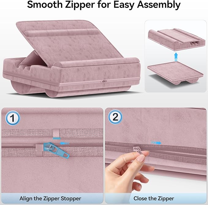 Laptop Lap Desk with Cushion, Adjustable Lap Desk Pillow with Storage, Portable Lap Table for Adults Student, Laptop Stand for Bed Office College Dorm Home Room Couch, Fits Up to 14.9" PC Tablet, Pink