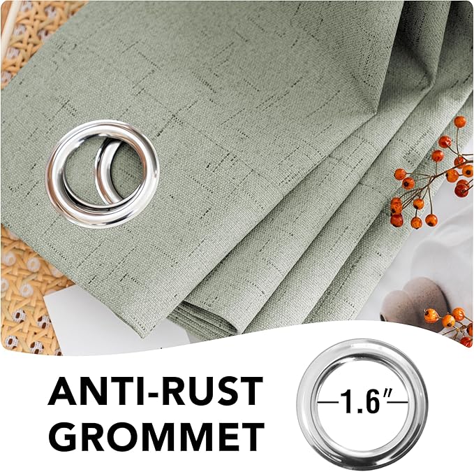 H.VERSAILTEX Primitive Linen Curtains 100% Blackout Curtain Drapes Burlap Fabric Curtains with White Thermal Insulated Liner, Grommet Top Drapes Living Room/Bedroom (2 Panels, 42 x 54 Inch, Sage)
