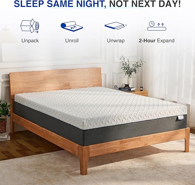 10 Inch King Green Tea Memory Foam Mattress for Cool Sleep & Pressure Relief, Bed in a Box, Removable Cover No Fiberglass, CertiPUR-US Certified