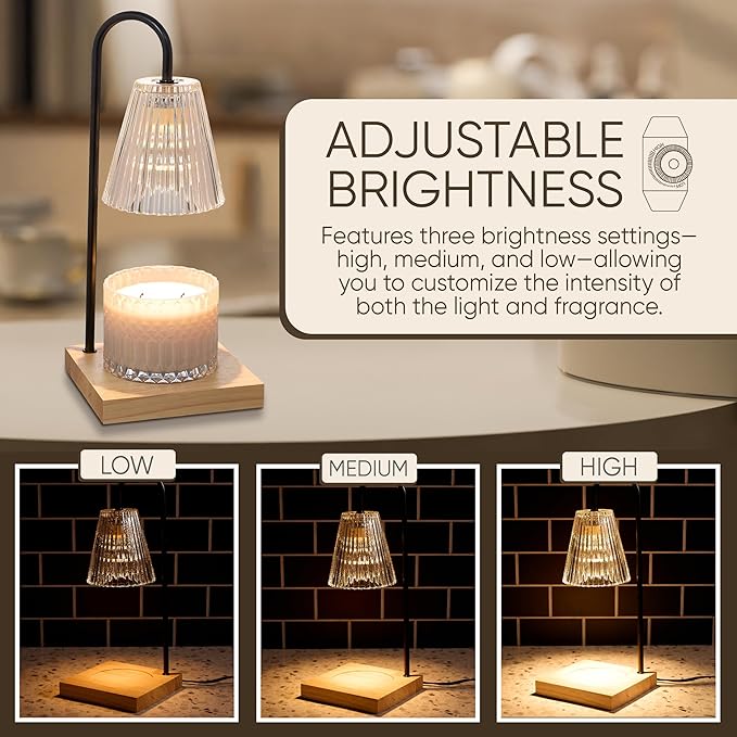 Sheffield Home Glass Candle Warmer Lamp – Elegant Candle Warmer for Long-Lasting Fragrance, Sleek Design, 14x6, Black Ribbed Glass