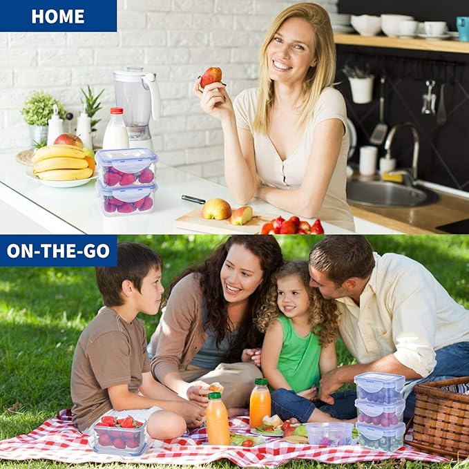 KIGI [4 Pack] 17OZ 6OZ Small Plastic Food Storage Containers,Leakproof Rectangular Food Containers with Lids,Airtight Mini Meal Prep,BPA FREE