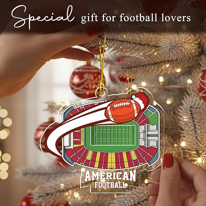 Football Christmas Ornaments 2025 - Acrylic Football Ornaments for Christmas Tree - Sports Themed Hanging Decor for Friends, Sport Player, Coaches, Teammates, Fans -Tree Decor Keepsake for Enthusiast