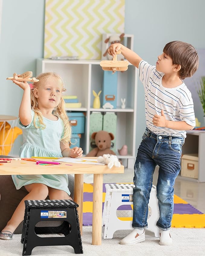ACKO Folding Step Stool Foldable Step Stools for Kids, 11 Inch Foot Stool Black Plastic Step Stool with Portable Handle Small Stool Hold up to 300lbs for Bathroom, Kitchen White