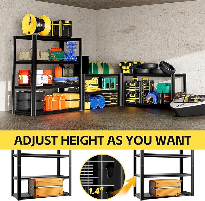 4-Tier Garage Shelving Unit - 40" W x 20" D x 60" H, 2500LBS Metal Industrial Storage Rack, Adjustable Heavy Duty Shelves for Garage (Black)