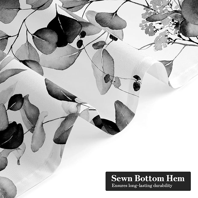 MitoVilla Black Spring Floral Shower Curtain, Modern Plants Botanical Fabric Cloth Shower Curtains for Chic Elegant Bathroom Decor, Summer Watercolor Eucalyptus Leaf, 72x72