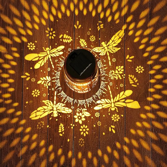 Dragonfly Solar Lanterns Outdoor Waterproof with Shepherd Hook, Birthday Gifts for Women Mom Grandma, Metal Solar Hanging Lights Garden Decor for Outside Yard Patio Pathway Backyard Porch