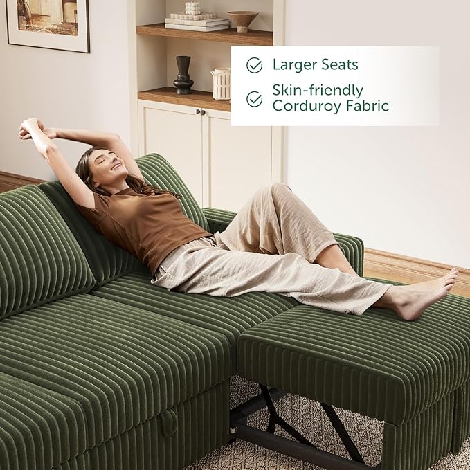 HONBAY Sectional Sofa, Modular L Shaped U Shaped Pull Out Couch with Storage, Velvet Green