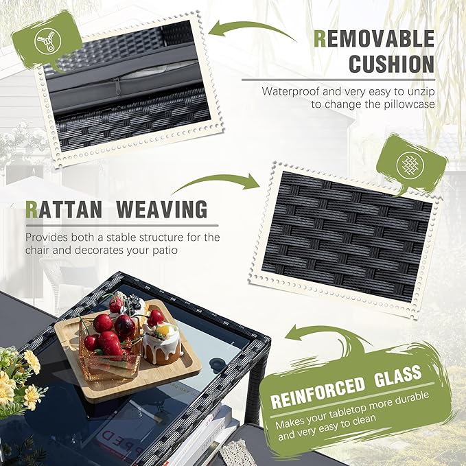 Greesum Patio Loveseat Outdoor Wicker Furniture Conversation Set with Soft Cushions & Built-in Coffee Table for Lawn Garden Backyard, Gray