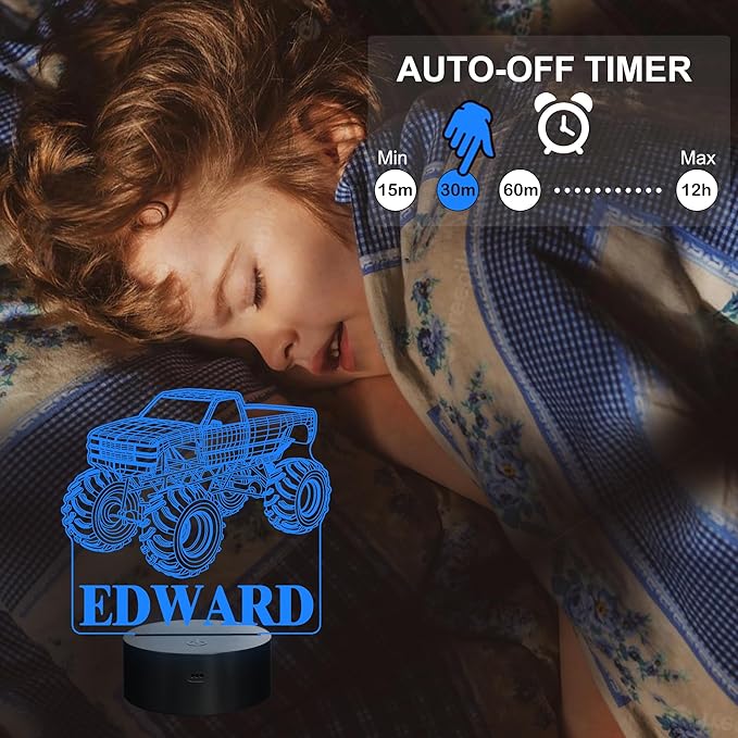 Customize Monster Truck Night Light, 3D Night Lights for Children, Monster Trucks for Boys, 16 LED Colors Changing Lighting, Car Shape Acrylic Lighting Table Desk Bedroom Decoration