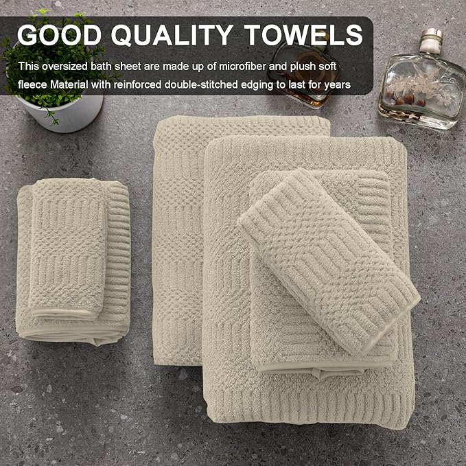 8 Piece Oversized Bath Towels Set Camel,2 Extra Large Bath Towel Sheets,2 Hand Towels and 4 Washcloths 600 GSM Highly Absorbent Quick Dry Towels Set for Bathroom Hotel