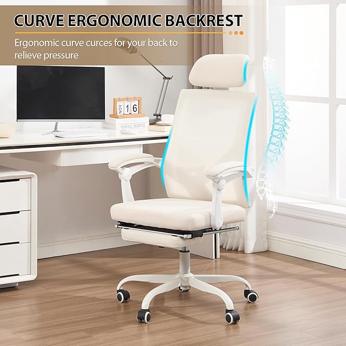Qulomvs Ergonomic Office Chair with Massage&Heated Lumbar Support, Kneading Massage Office Chair with Foot Rest, Reclining Home Office Desk Chair 90-135 Adjustable Mesh Computer Desk Chair with Wheels
