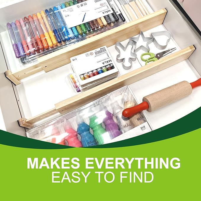 Bamboo Drawer Dividers, Adjustable Kitchen Drawer Organizers (17-22"), Expandable Utensil Drawer Organizer for Kitchen Organization, Clothes, Closet, Dresser Storage (6 Pack)