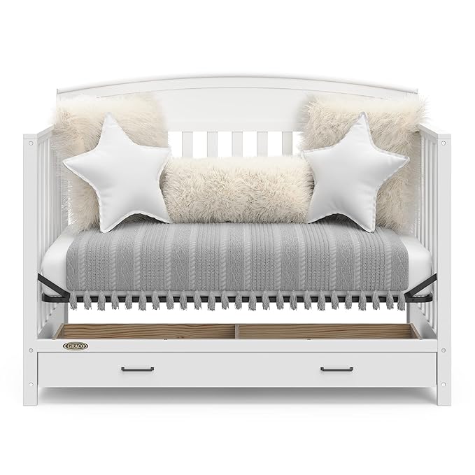 Graco Benton 5-in-1 Convertible Crib with Drawer (White) - Converts from Baby Crib to Toddler Bed, Daybed and Full-Size Bed, Fits Standard Full-Size Crib Mattress, Adjustable Mattress Support Base