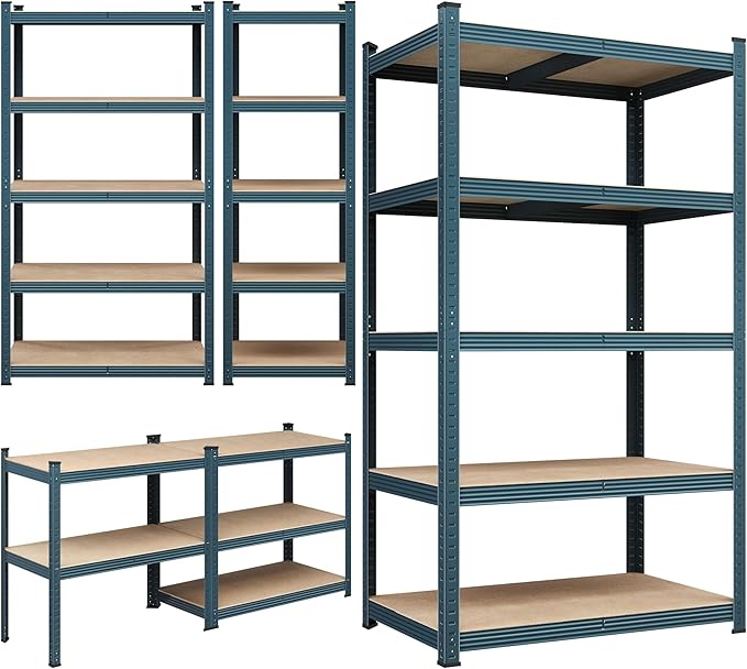 Yaheetech Storage Shelves 5 Tier Garage Shelving Adjustable Utility Rack Industrial Shelves for Warehouse Pantry, 35.5" L × 16″W × 71″H - Neptune Blue