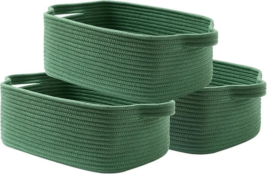 KALLAX Small Woven Basket, 14 x 10 x 5.6 Inches, Small Storage Baskets for Organizing, Gift Baskets Empty, Cute Rope Shelf Closet Storage Bins for Shelves, Dog Toy Basket, Green