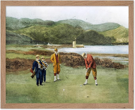 Poster Master The Putting Green Painting Poster - Golf Course Print - Golf Art - River Art - Sports Art - Landscape Art - Father's Day Art - Great Office or Living Room Decor, 11x14 Beige Framed