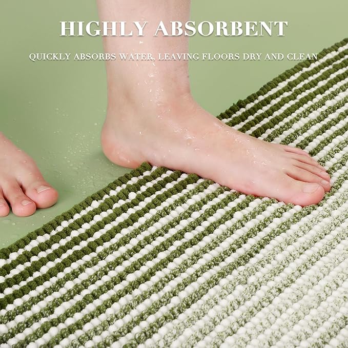 BSICPRO Bathroom Rugs and Mats Sets, 2 Piece Thick Absorbent Chenille Bath Mat Rug Set Non Slip, Soft Shaggy Bath Room Floor Mats for Bathroom, Machine Washable (Sage, 20" x 60" Plus 20" x 32")