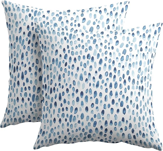 Kawani Blue and White Polka Dot Pillow Covers 24x24 Inch Set of 2 Blue Rain Drop Print Outdoor Decorative Throw Pillows Modern Boho Accent Pillowcases Cushion Covers for Home Couch Decor