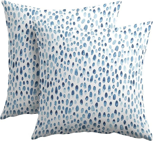 Kawani Blue and White Polka Dot Pillow Covers 24x24 Inch Set of 2 Blue Rain Drop Print Outdoor Decorative Throw Pillows Modern Boho Accent Pillowcases Cushion Covers for Home Couch Decor