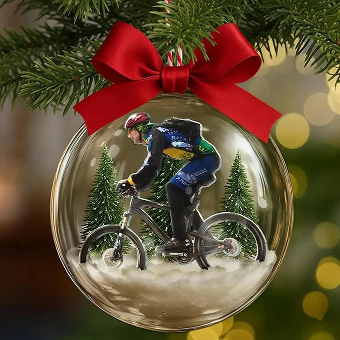 UrbanNEST Personalized Mountain Biking Snow Globe Ornament, Bicycle Ornaments for Christmas Tree, Mountain Bike Ornament, Bicycle Ornaments, Biker Girl Gifts, Gifts for Cyclist, Xmas Decorations
