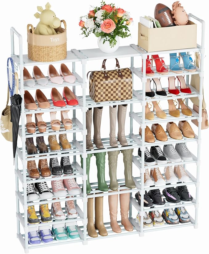 Mavivegue 9 Tiers Shoe Rack Tall Shoe Organizer Shoe Storage 50-55 Pairs Vertical Shoe Shelf Large Shoe Rack Organizer Stackable Shoe Racks for Entryway, Closet, Garage, Bedroom,Cloakroom - White