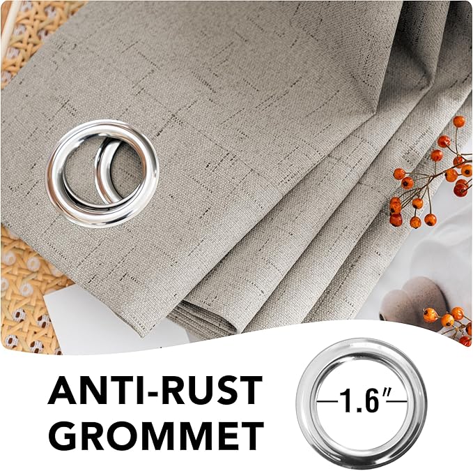 H.VERSAILTEX Primitive Linen Curtains 100% Blackout Curtain Drapes Burlap Fabric Curtains with White Thermal Insulated Liner, Grommet Top Drapes Living Room/Bedroom (2 Panels, 42 x 84 Inch, Stone)