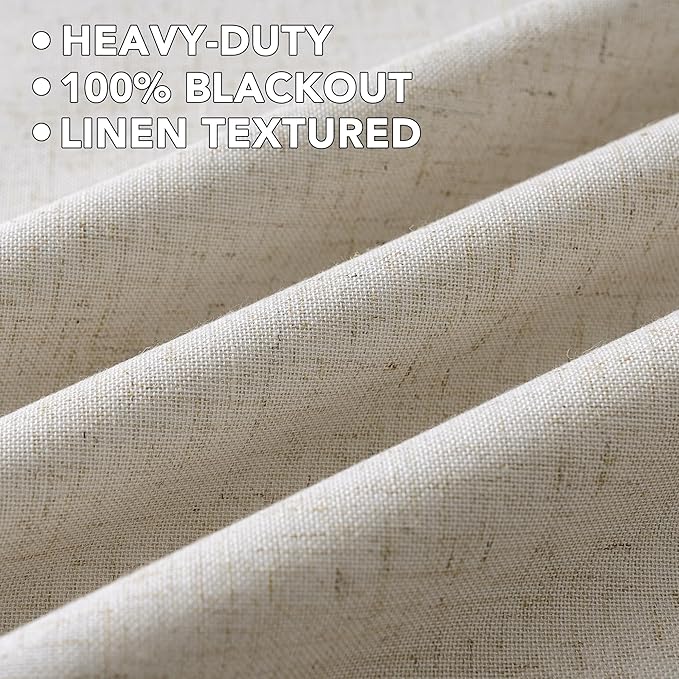 H.VERSAILTEX Linen Curtains 100% Blackout Curtains for Bedroom 63 inch Long Full Light Blocking Nature Linen Blended Window Curtains for Living Room Nickel Grommet (2 Panels, Heathered Linen)