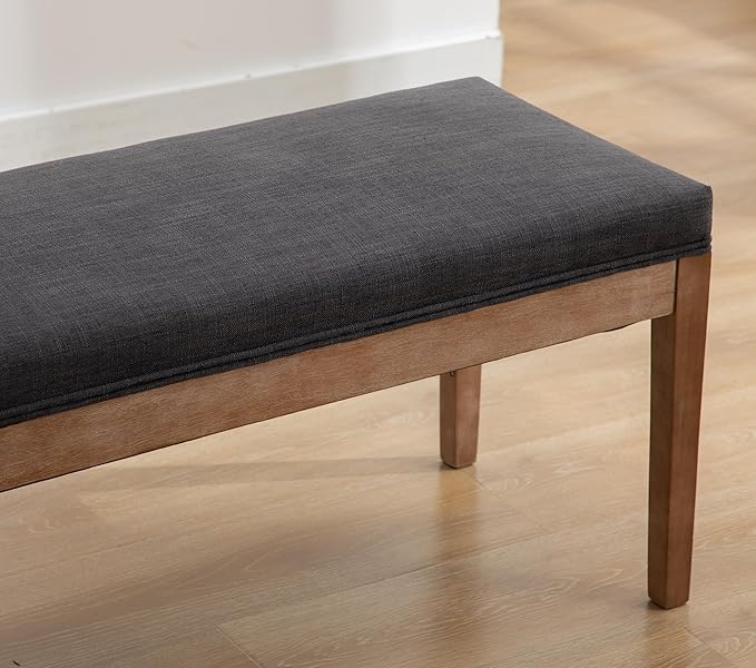Linen Dining Bench Upholstered Entryway Bench Farmhouse Shoe Bench Seat Ottoman for Hallway Living Room Bedroom End of Bed Dining Room Kitchen, 45.5" Long, Charcoal
