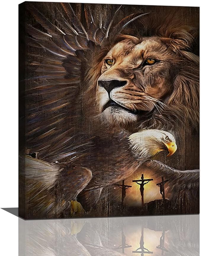 Lion Eagle Wall Art - Christian Lion Of Judah Canvas Prints - Masculine Modern Home Decor For Men - Living Room, Bedroom, Bathroom - Framed 16"x20"