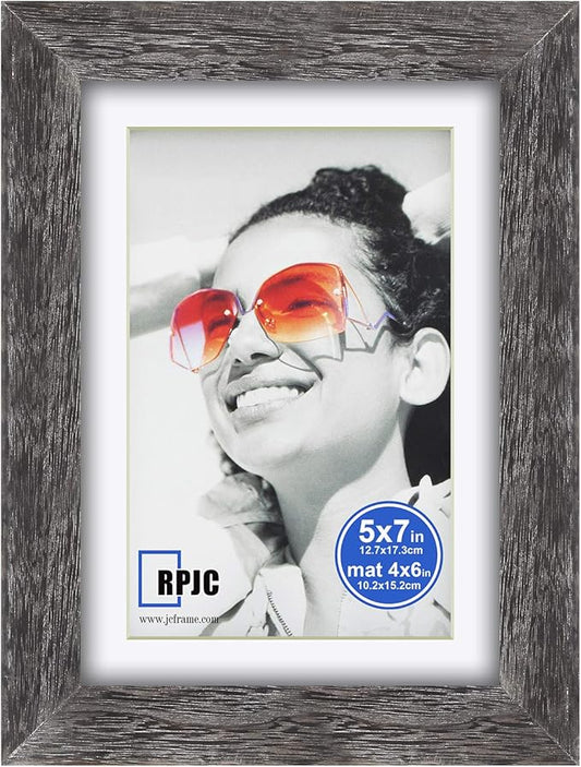 RPJC 5x7 inch Picture Frame Made of Solid Wood and High Definition Glass Display Pictures 4x6 with Mat or 5x7 Without Mat for Wall Mounting Photo Frame Driftwood Finish