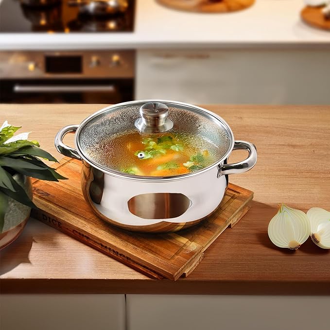 Tuxton Home Nevada 7 Piece Cookware set; Stainless Steel, PFTE & PFOA Free, Freezer to Oven Safe, Induction Compatible; 1QT & 2QT Saucepans, 5QT Dutch Oven, 10" Open Frypan