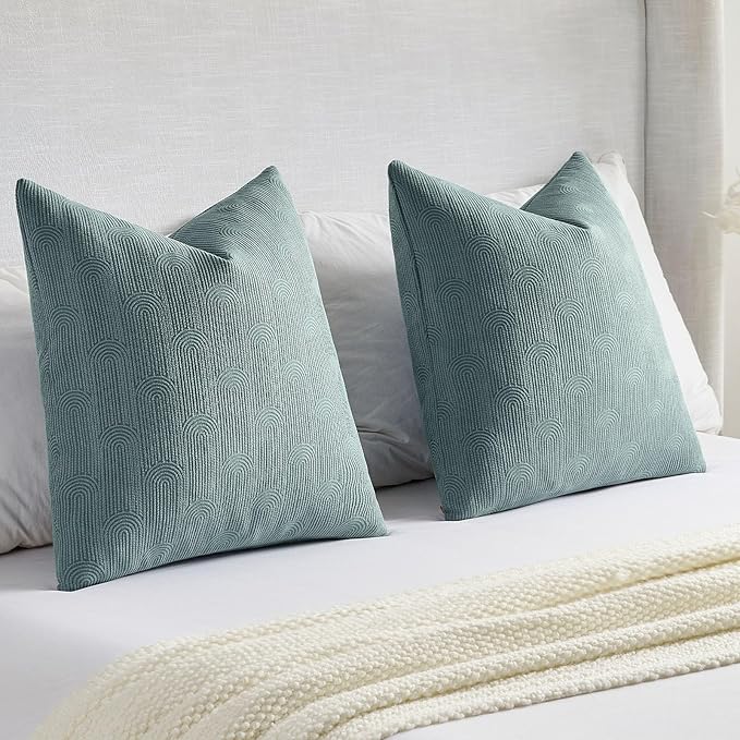 FUTEI Grey Blue Chenille Decorative Throw Pillow Covers 12x20 Inch Set of 2,Soft Cozy Striped Geometric Patterns Lumbar Pillow Cases,Modern Home Decor for Couch Bed Living Room