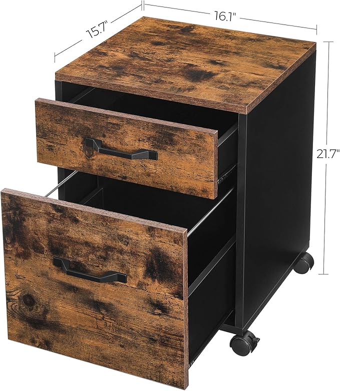 VASAGLE 2 Drawers File Cabinet for Home Office, Printer Stand with Wheels, for A4, Letter Sized Documents, Hanging File Folders, Rustic Brown and Ink Black UOFC042B01V1