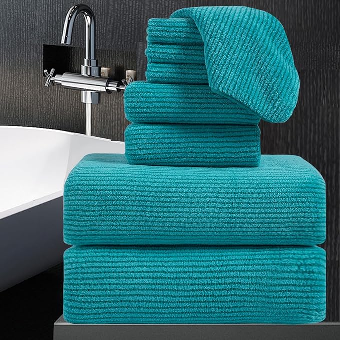 8-Piece Premium Towel Set for Bathroom|2 Oversized Large Bath Sheet,2 Hand Towels,4 Washcloths|Soft Cozy Highly Absorbent Fast Dry Microfiber Shower Towel Set for Hotel Bathroom Essentials,Turquoise
