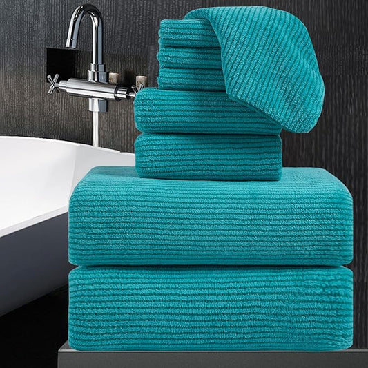 8-Piece Premium Towel Set for Bathroom|2 Oversized Large Bath Sheet,2 Hand Towels,4 Washcloths|Soft Cozy Highly Absorbent Fast Dry Microfiber Shower Towel Set for Hotel Bathroom Essentials,Turquoise