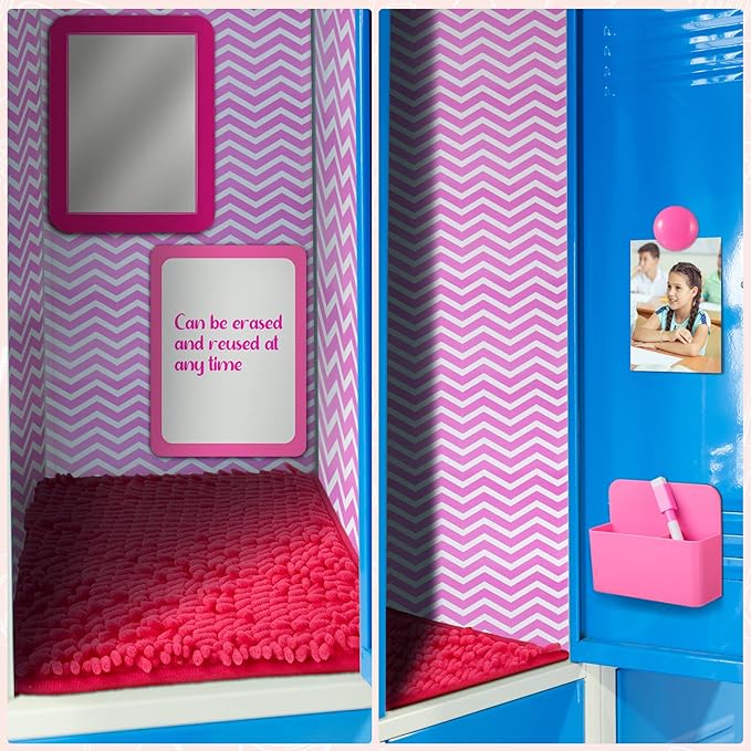 Locker Accessories Kit Back to School Essentials Include Magnetic Wallpaper Mirror Locker Carpet Whiteboard with Dry Erase Marker and Locker Organizer Supplies for Girls School Office (Rose Red, Pink)
