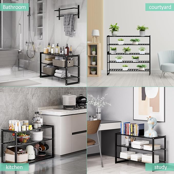 Shoe Rack Bamboo 5 Tier Shoe Organizer, Storage 20-25 Pairs for Closet Entryway, Stackable Large Tall Shoe Shelf Holder Stand Cubby for Door Hallway Bedroom Garage