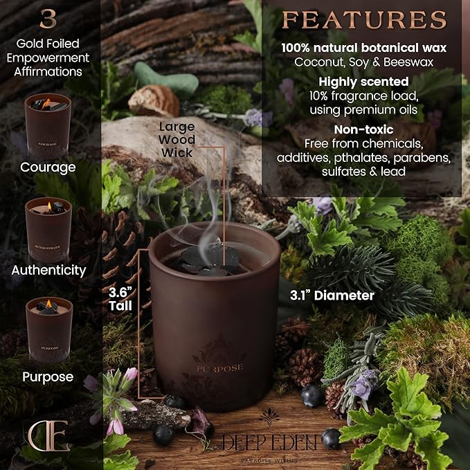 Empowerment Crystal Candle, 7.4 Oz, Brown - Forest Mahogany Scented Candle - Candles for Men with Wooden Wick, Black Tourmaline, Essential Oils & Premium Botanical Soy, Coconut and Beeswax