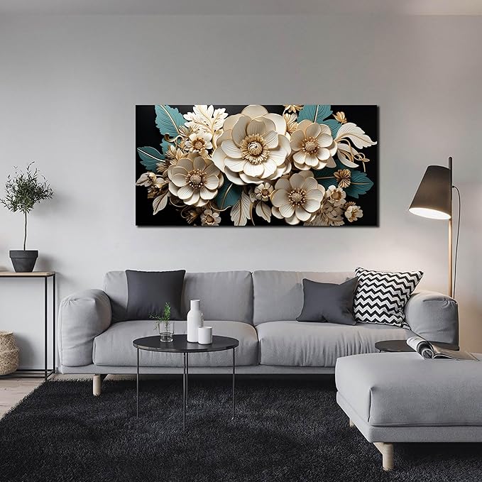 Flower Canvas Wall Art for Living Room Bedroom Home Office White Flower Picture Artwork Large Framed Wall Art Modern Canvas Prints Size 24x48