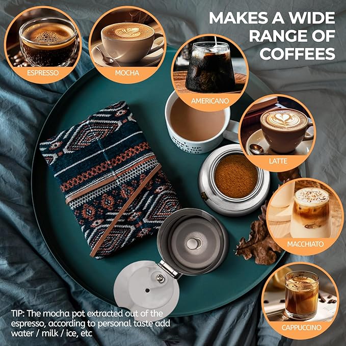 6 Cup 300ml Moka Pot Stainless Steel Espresso Coffee Maker Stovetop Percolator Coffeemaker Italian Classic Style Brewing Greca Cafe Mocha Machine for Cafeteras Lover Camping Travel and Home Use 10oz