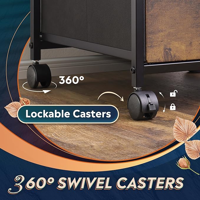 DEVAISE 2 Drawer Mobile File Cabinet, Rolling Printer Stand, Fabric Vertical Filing Cabinet fits A4 or Letter Size for Home Office, Rustic Brown Wood Grain Print