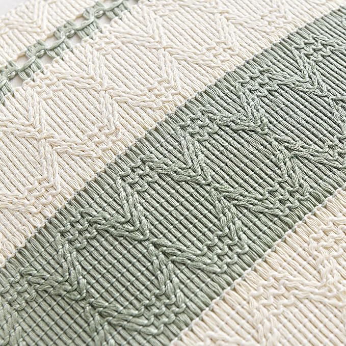 Fancy Homi Set of 2 Sage Green Boho Lumbar Decorative Throw Pillow Covers 14x24 Inch for Living Room Bedroom Couch Bed Sofa, Rustic Retro Cushion Case, Bohemian Room Home Decor