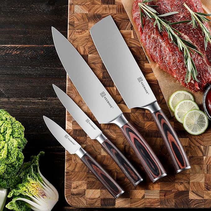 KEEMAKE Kitchen Knife Set of 4pcs - Sharp Kitchen Knives High Carbon Stainless Steel Blade, Chef Knife Set Pakkawood Handle Knives Set for Kitchen, w/Elegant Gift Box