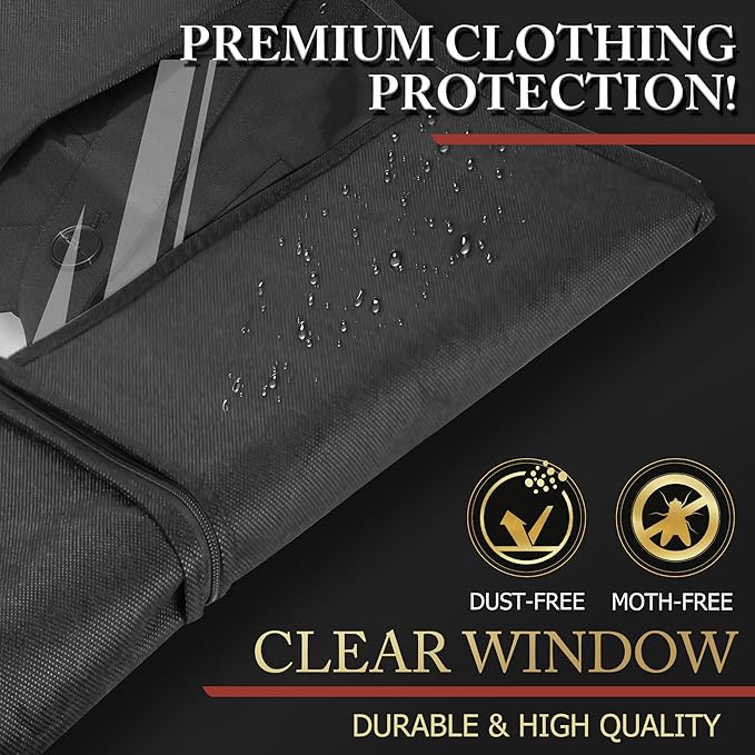 10 Pack 40-inch Garment Bags for Travel, Garment Bags for Hanging Clothes with Zipper and Visible Transparent Window，Black