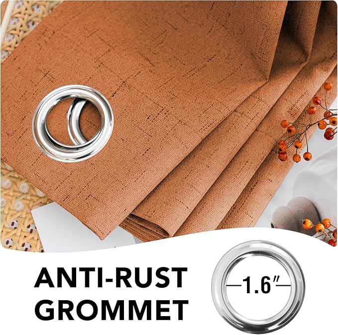 H.VERSAILTEX Linen Blackout Curtains Durable Thick Textured Linen Look 100% Blackout Patio Door Curtain Anti Rust Grommet Extra Wide Sliding Door Curtain Panel, Orange, W100 x L108 inch